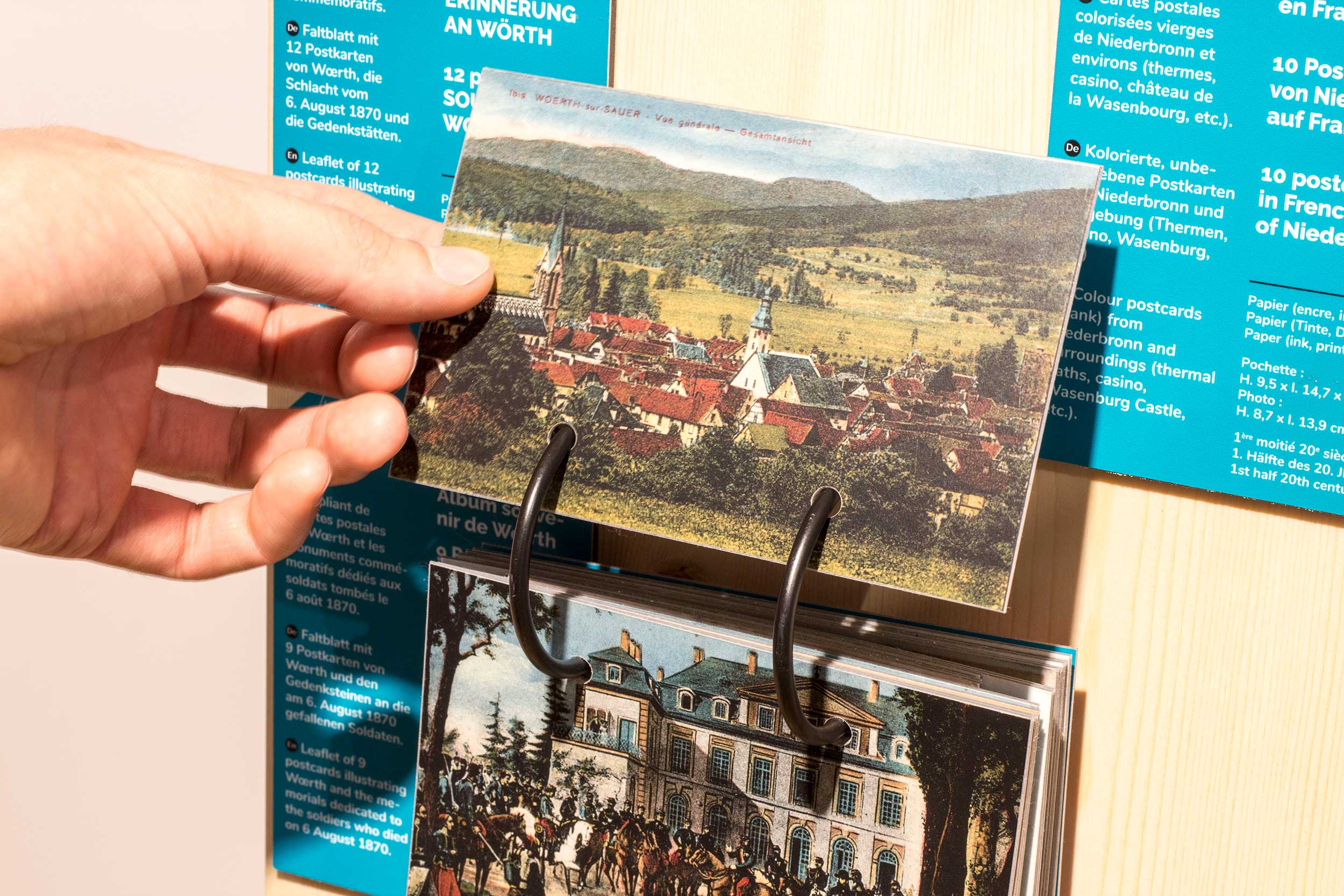 reproductions de cartes postales anciennes à feuilleter : "Souvenir de Woerth", avec images autour de la bataille de Froeschwiller-Woerth