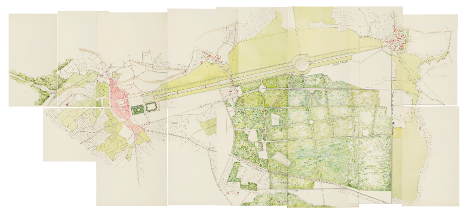 Assemblage de multiples feuillets numérisés d'une carte ancienne du parc du château, domaine de la Faisanderie à Saverne